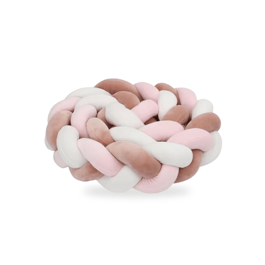 Geflochtenes Bettumrandungsset in Weiß, Rosa und Braun